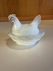 Hen On Nest Miniature Hen On Nest Vintage White Glass milk glass chicken