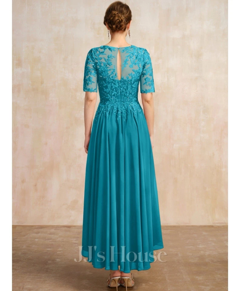 asymmetrisches Spitzen Chiffon Abendkleid - Bild 3 von 4