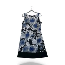 AB Studio Womn's size 14 Blue Gray Floral Sleeveless A-line Dress Career Office