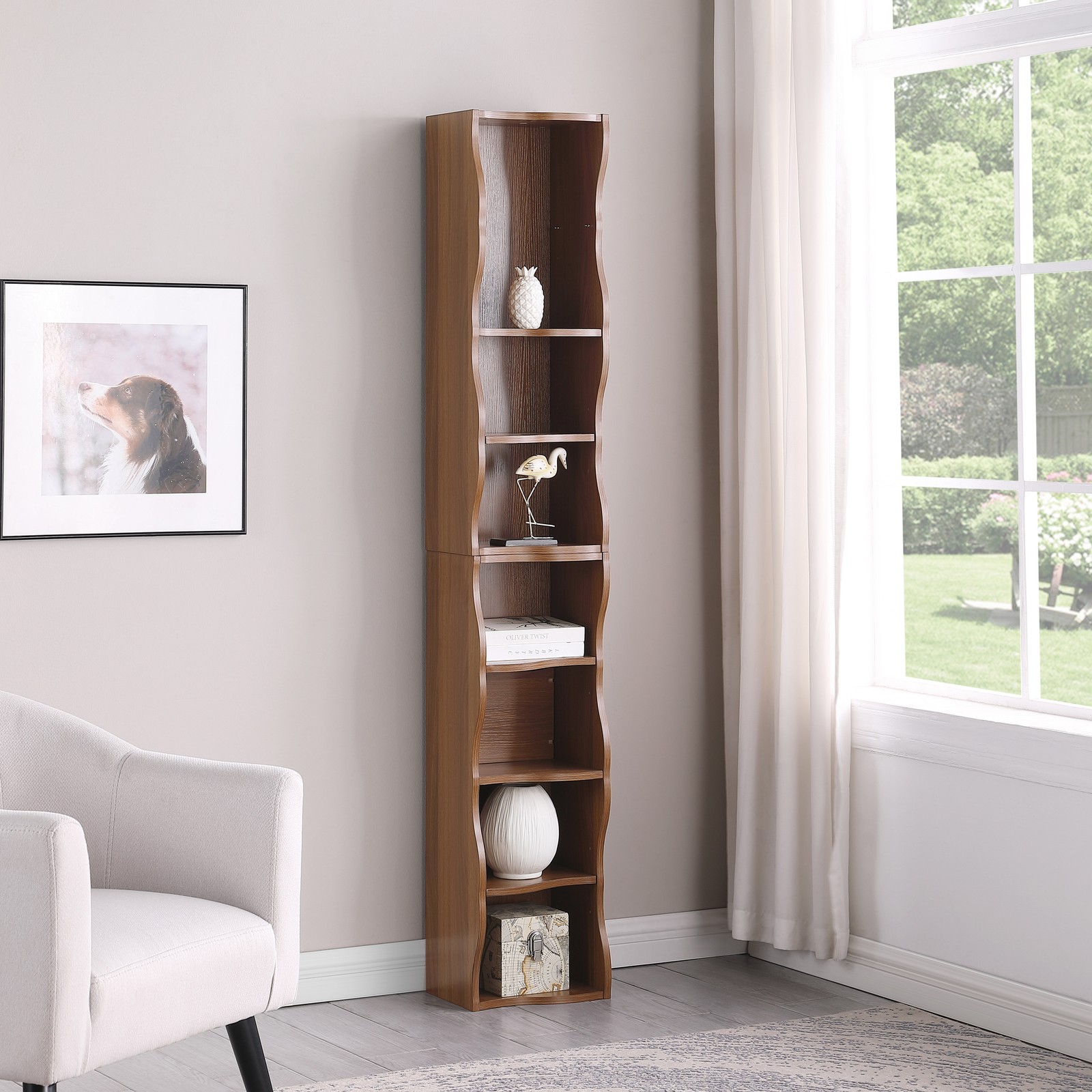 8-Tier Media Tower Rack CD DVD Slim Cabinet Adjust Shelves Tall Narrow Bookshelf