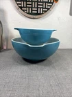 Vintage Pyrex Cinderella Style Nesting Bowls #442 & #444 Solid Turquoise Set