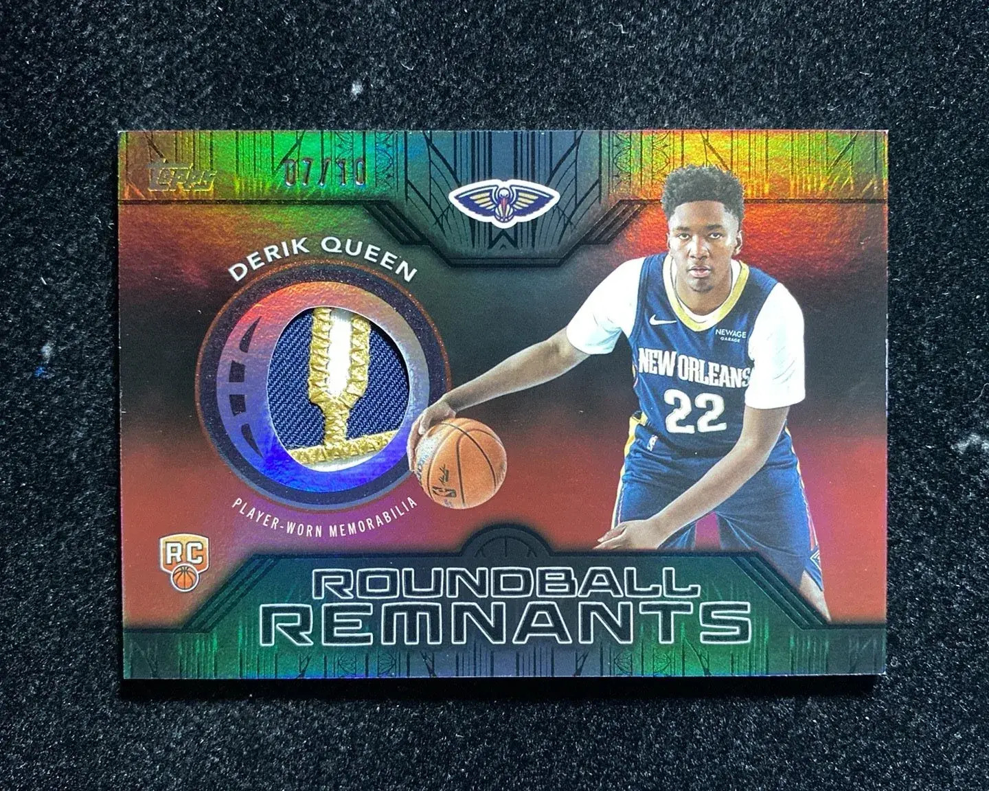 2025 Topps Rookie Roundball Remnants Black Rainbow Derik Queen PW Relic 07/10 HD