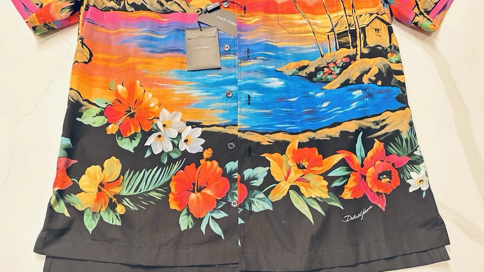 $1195 Dolce & Gabbana Мужская по всему графический цветочный принт рубашка размер 40 - Изображение 3 из 4