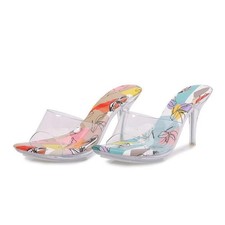 Fashion Women's Clear Slippers High Heel Peep Toe Casual Club Slides Mules Party