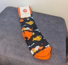 Sock Club Postman Space Socks Brand New Black Orange 