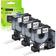 Greencycle 3PK Black on White Label Tape for DYMO D1 45013 LM 280 300 12mm 1/2"
