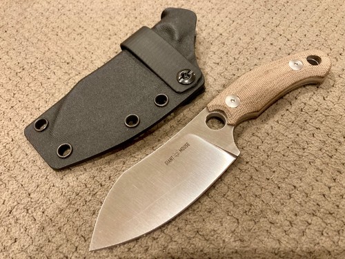 GiantMouse GMF1-XL Satin Elmax Blade, Green Micarta Handle Scales & Kydex Sheath