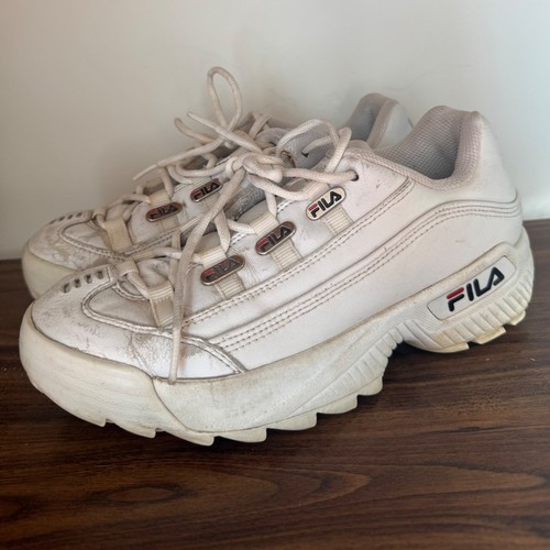 Y2K Vintage Sz 7 Fila 2002 Womens White Chunky Leather Lace up Sneaker 90s
