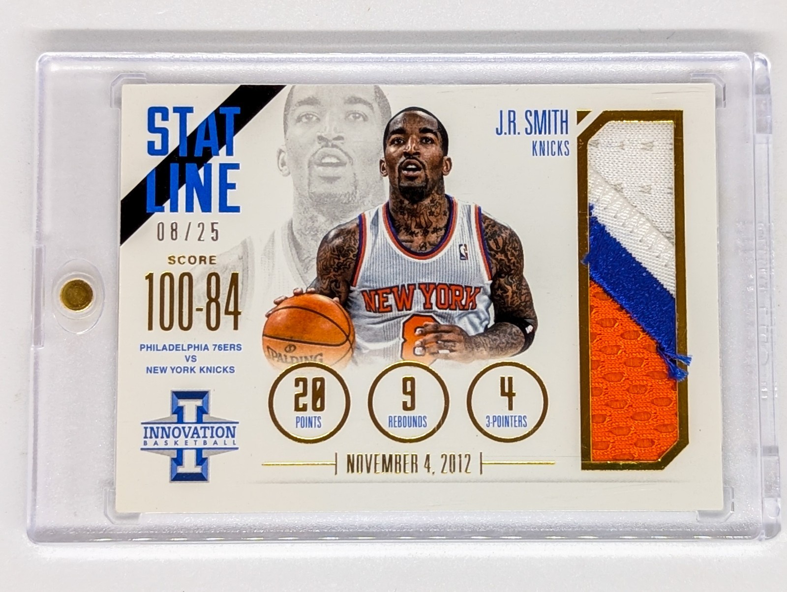 2012-13 Panini Innovation Stat Line Jerseys Prime #16 J.R. Smith 08/25 Jersey #d