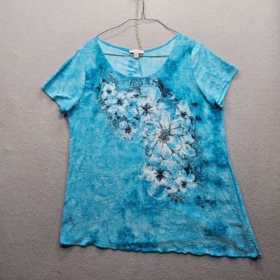Dress Barn established 1962 Woman Size 2X Blue Floral Short Sleeve Top