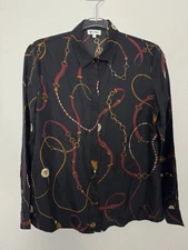 Lilysilk Shirt Blouse Womens Small Equestrian Louisville Print Mulberry Silk