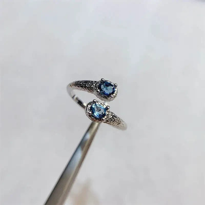 Zierlicher London Blautopas Edelstein Ring 3x4mm 925 Sterling Silber mit Platin