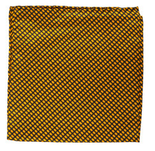 NWOT Italo Ferretti Satin Black Yellow Ovals Print Silk Pocket Square Italy 14"