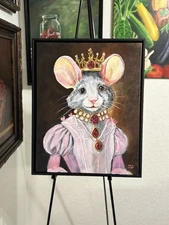 Queen Mouse Painting, Hand Painted, Framed 16 X 20”  NOT A PRINT