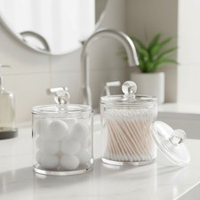 Set of 2 Shatterproof Apothecary Jars for Cotton Swabs and Bathroom Organization