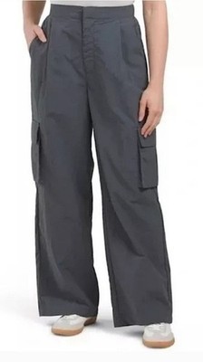 Wilo Parachute Fly Cargo Pants Gunmetal Gray Wide Leg Pleated S/M NWT