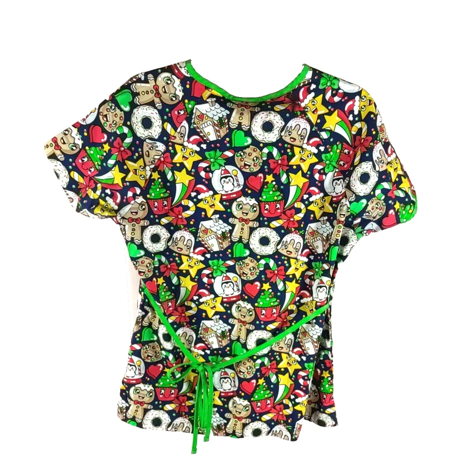 Blusa Médica V A Para Mujer Talla Pequeña Navidad Pan de Jengibre Hombres Penquin Caramelo Foto 4 de 4
