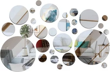 32 Pcs Acrylic Mirror Wall Stickers, Removable Decal Set, Sliver 