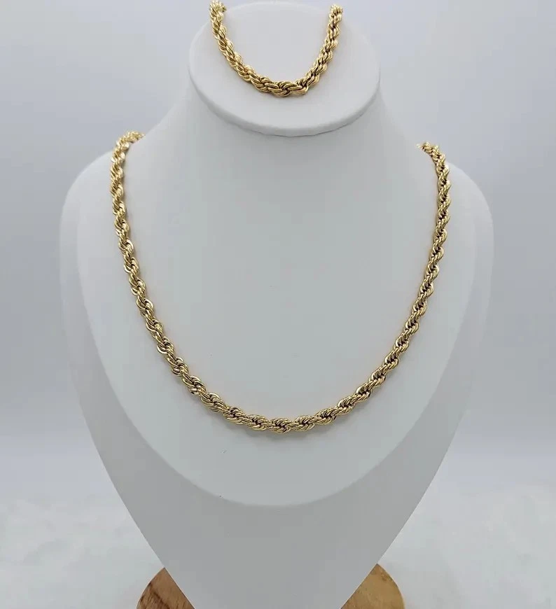 Juego de cadena de cuerda francesa de oro de 5 mm con corte de diamante, enchapado en oro pesado de 14 k Foto 3 de 4