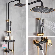 Shower Faucet Set System Rainfall Shower Head Combo w/Mixer Valve Kit Wall Mount