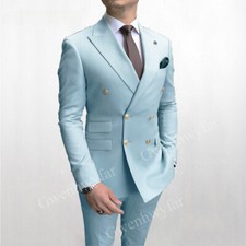 Men Suits Double Breasted Latest Design Gold Button Groom Wedding Tuxedos New