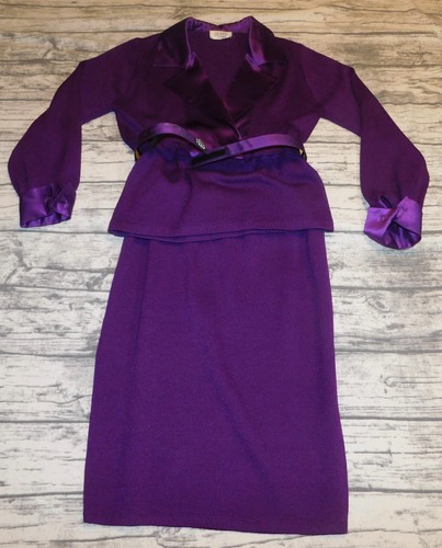 ST. JOHN KNIT SWEATER SKIRT SUIT W BELT EVENING PURPLE sz 6 - Picture 18 of 20