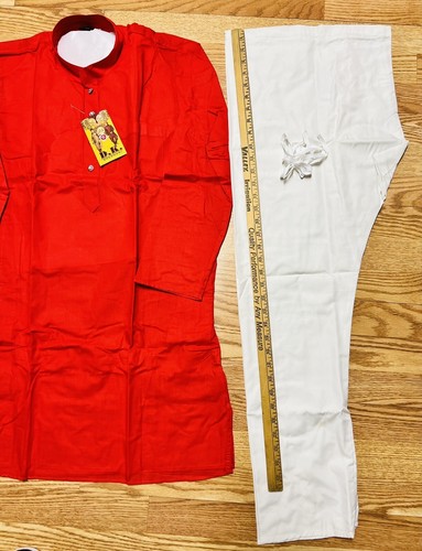 NWT Men's Kurta PAJAMA SET SZ 38 S/Medium Red white cotton EID INDIA-USA SELLER - Picture 7 of 10