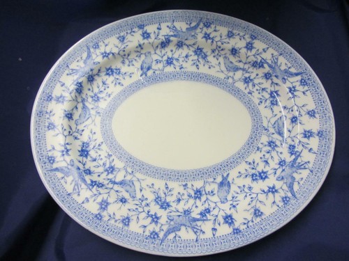 ~RARE~ Antique Derby PEMBROKE Blue Transferware Oval Platter c1885 - 第 1/3 張圖片