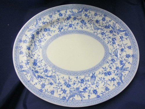 ~RARE~ Antique Derby PEMBROKE Blue Transferware Oval Platter c1885 - Afbeelding 1 van 3