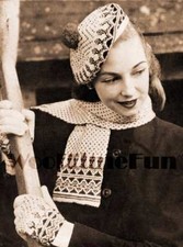 Vintage Knitting Pattern Ladys/Girls Fair Isle Beret, Gloves & Matching Scarf. 