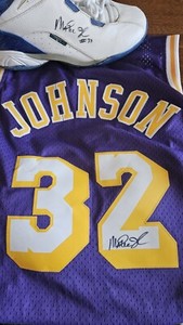 Magic Johnson Autographed Jersey And  Autographed Magic32 Shoes Combo