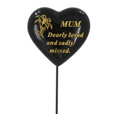 Special Mum Black & Gold Lily Flower Memorial Tribute Stick Graveside Plaque