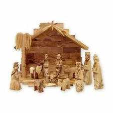 Olive Wood Miniature Set with Stable 12 pieces (Standard Stable)