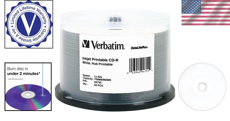 DataLifePlus 700 MB Hub Imprimible CD-R - Husillo 50pk con Impresión de Alta Resolución Foto 2 de 4