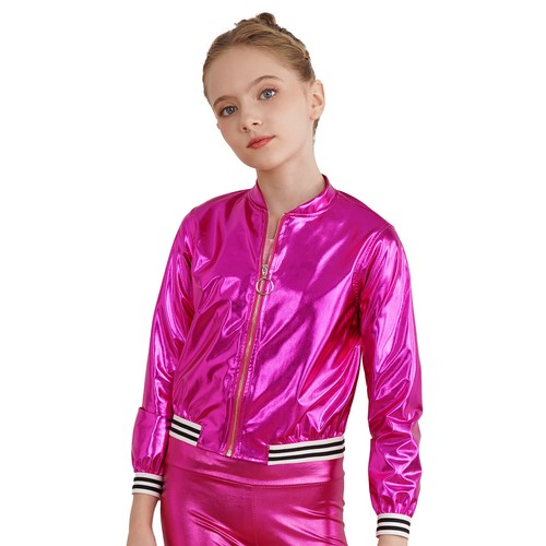 Kids Girls Jacket Cropped Hooded Excise Hoodie Striped Outwear Patchwork Cloth - Picture 63 of 79