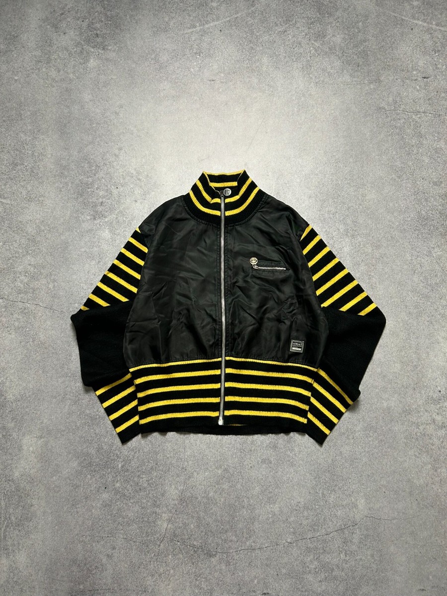 Vintage 90s Versace Jeans Couture Bee Black Yellow Cropped Jacket 