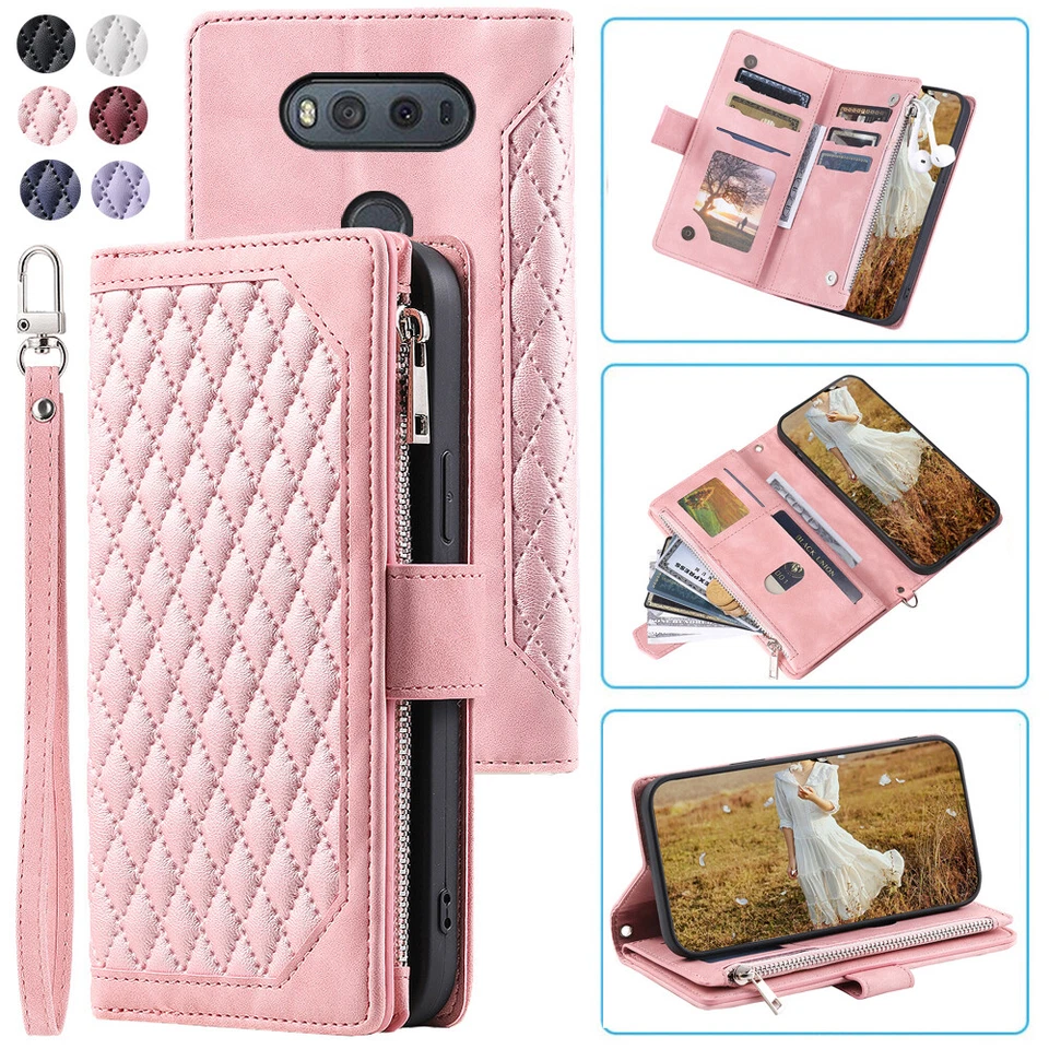 Funda tipo billetera romboidal LG V20, funda de teléfono con cremallera de cuero de lujo para LG V20 Foto 4 de 4
