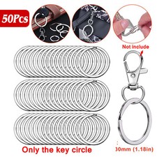 50X Round Key Ring 20/25/30mm Rustproof Split Ring Keychain Stainless Steel