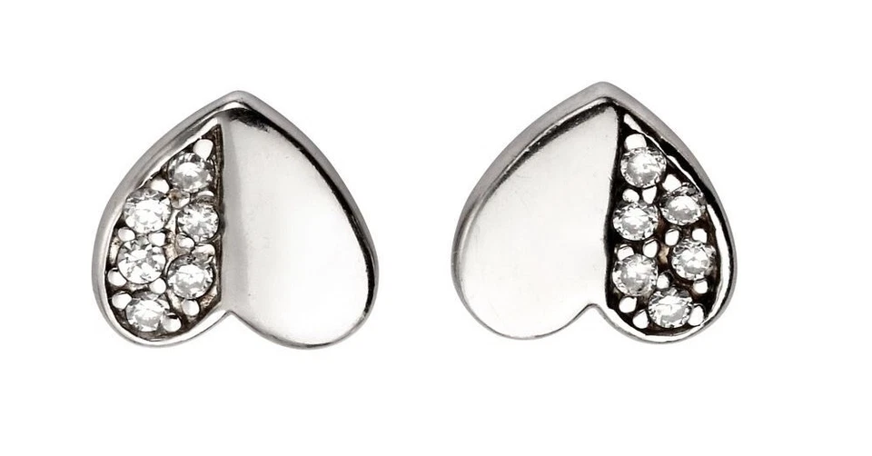 Mezza Zircone Orecchini a Perno Cuore Argento Sterling 925 Marchiato Nuovo Boxed - Immagine 3 di 3