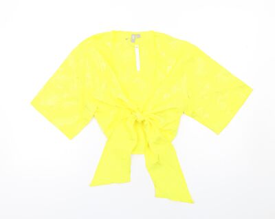 ASOS Damenbluse gelb geometrisch aus Polyester Basic Größe 8 V-Ausschnitt - Krawatte vorne de