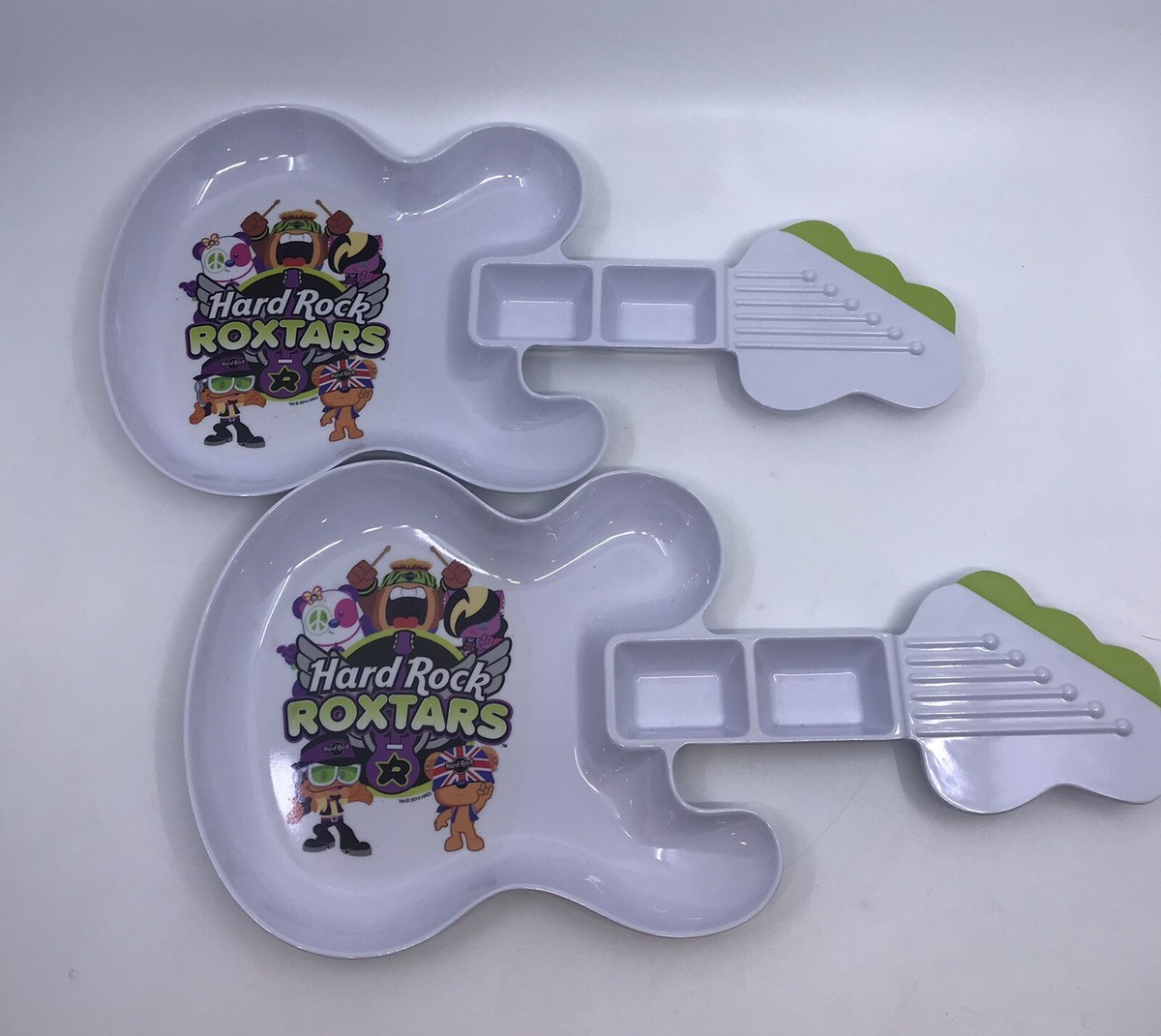 2 Hard Rock Cafe Roxtars 2014 Guitar Shaped Children Dinner Plate