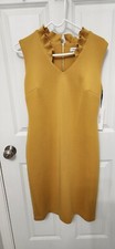 CALVIN KLEIN SCUBA LESS SHEATH DRESS W/ RUFFLE COLLAR, OCHRE, Size 8 NWT