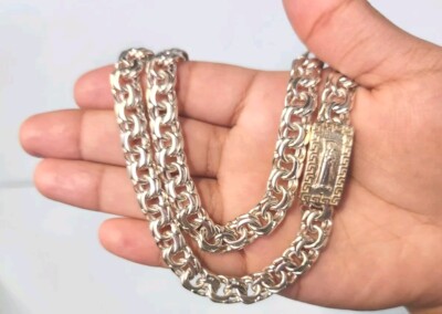 925 sterling silver 73 gram 24''  solid chino link chain with Santa muerte lock