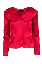 Teri Jon Ricky Freeman Red Silk Blazer Peter Pan Collar Sz 6 Holiday Career