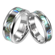Tungsten Carbide Abalone Shell Ring Comfort Fit Engagement Band Wedding Jewelry
