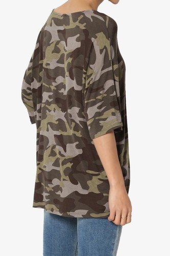 TheMogan S~3X Army Military Camo Print Boat Neck Loose Draped Jersey Top - Bild 12 von 32