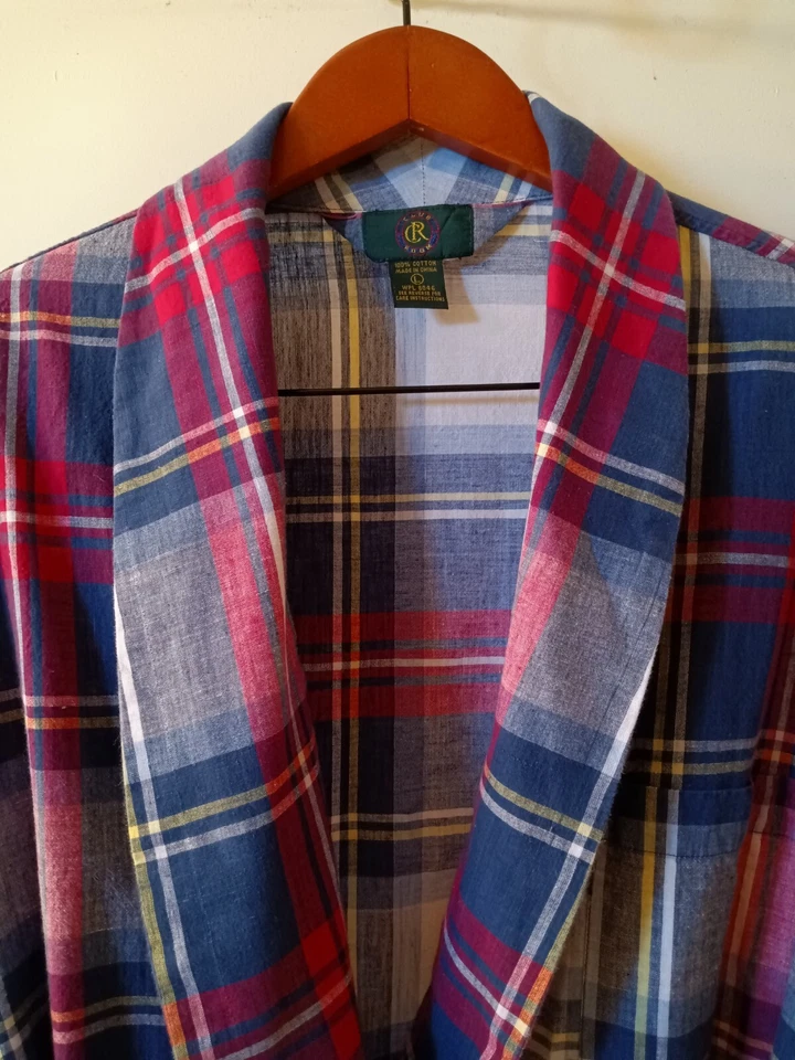 ALBORNOZ CLUBROOM PARA HOMBRE A CUADROS BATA CINTURÓN BOLSILLOS AZUL ROJO BLANCO GRANDE Foto 3 de 4