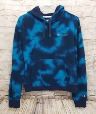 Champion Womens Size Medium Hooded Sweatshirt Blue Tie Dye Hoodie