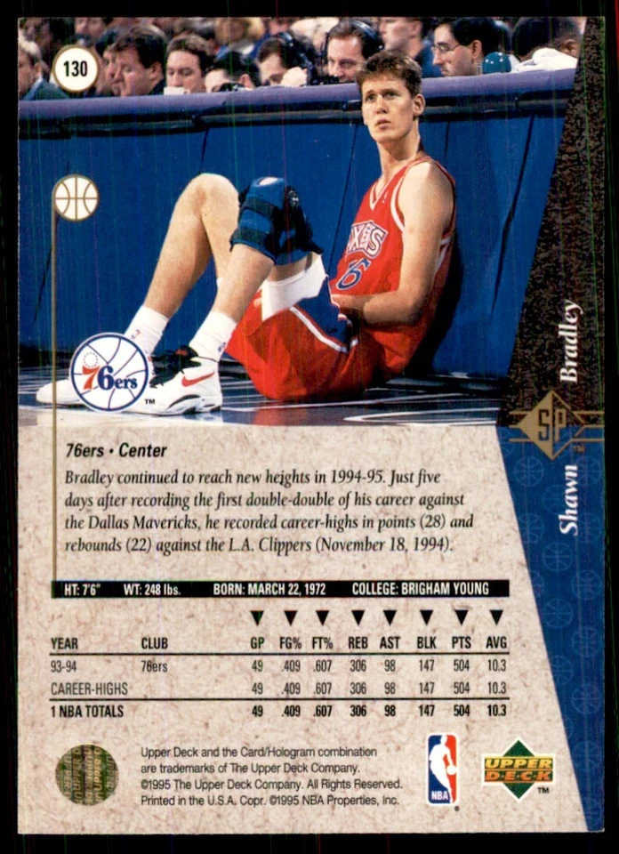 1994-95 Upper Deck SP Shawn Bradley Basketball Cards #130 - Image 2 of 2
