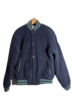 Urban Outfitters Sherpa Varsity Jacket Men’s Navy Button Up (small)